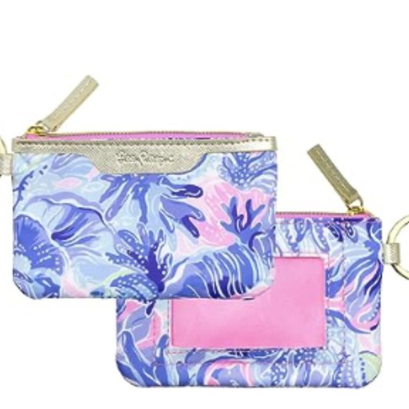 Lilly Pulitzer Accessories - NWT Lilly Pulitzer Blue Pink ID Case Gold Tone Keychain Card Holder Wallet FFF